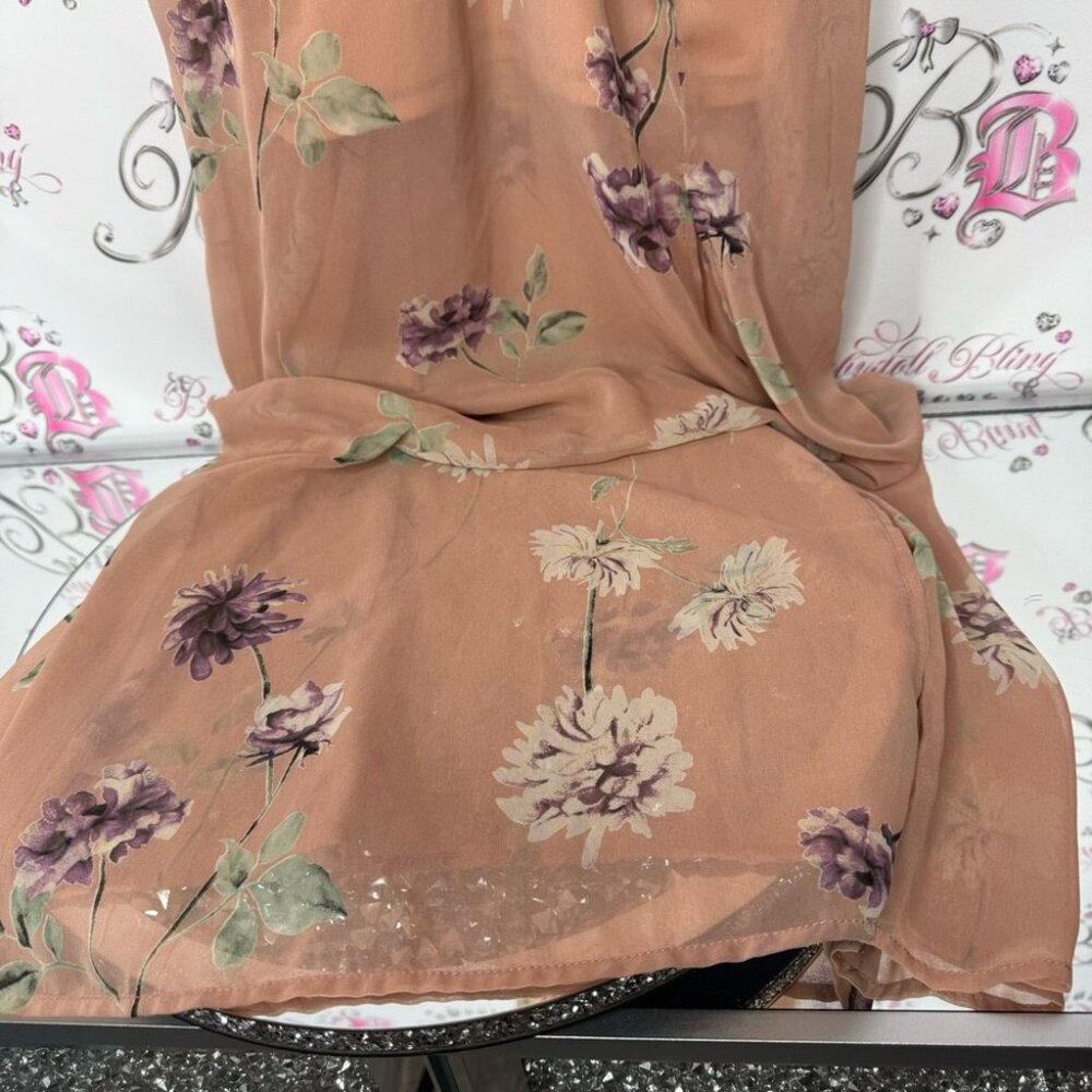 Sienna sky dress tan floral crochet boho long maxi leg slit on one side sexy - Picture 12 of 13
